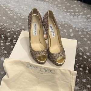 Jimmy Choo Multicolor Glitter Peep-Toe Heels